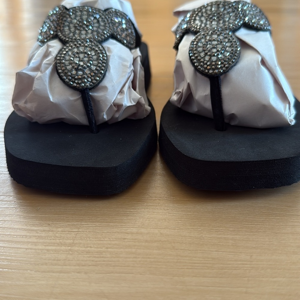 WOMEN RHINESTONE FLIP FLOPS THICK SOLE PLATFORM SANDALS SUMMER BEACH SHOE SZ 6.5 - Picture 3 of 12
